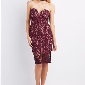 LACE STRAPLESS BODYCON MIDI